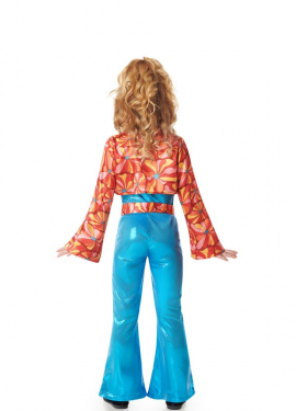 Fato de garota disco azul dos anos 70 para meninas