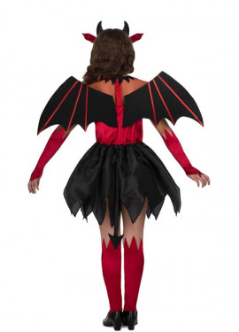 Fato de diabo vermelho e preto com asas para menina Fato de diabo vermelho e preto com asas para menina