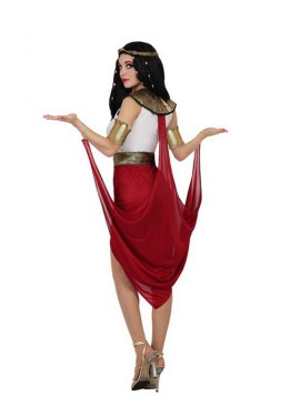 Fato de faraó egípcio com capa vermelha para mulher