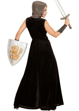 Fato de guerreiro medieval preto com capuz para mulher Fato de guerreiro medieval preto com capuz para mulher
