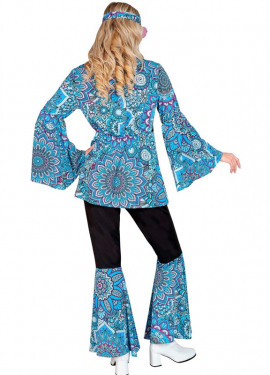 Fato de hippie mandala azul escuro dos anos 60 para mulher Fato de hippie mandala azul escuro dos anos 60 para mulher