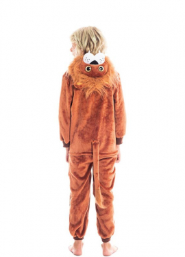 Fato de leão castanho com capuz para menino