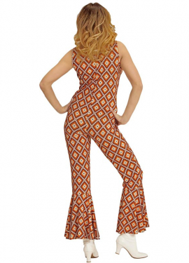 Macacão Argyle laranja Fato dos anos 70 para mulheres Macacão Argyle laranja Fato dos anos 70 para mulheres
