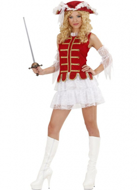 Red and white Musketeer costume with hat for women Red and white Musketeer costume with hat for women