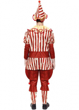 Fato de palhaço maluco listrado vermelho para homem Fato de palhaço maluco listrado vermelho para homem