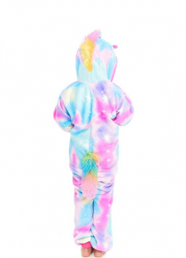 Fato de pijama de unicórnio azul e rosa com capuz para menina Fato de pijama de unicórnio azul e rosa com capuz para menina