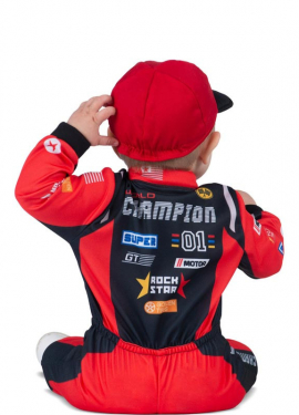 Fato de piloto vermelho e preto com chapéu para bebé e menino Fato de piloto vermelho e preto com chapéu para bebé e menino