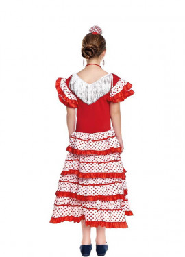 Disfraz de Sevillana rojo y blanco para niña