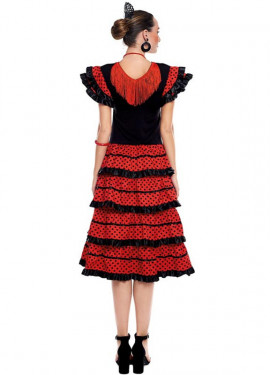 Disfraz de Sevillana rojo con borde negro para niña