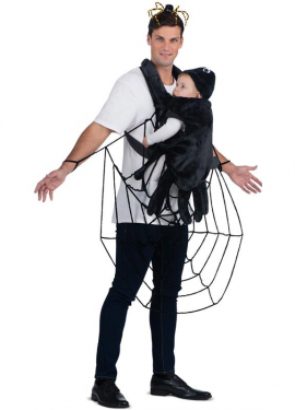 Fato de teia de aranha e aranha com capa de mochila para adulto e bebé Fato de teia de aranha e aranha com capa de mochila para adulto e bebé