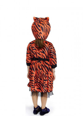 Fato de tigresa com vestido e chapéu para menina