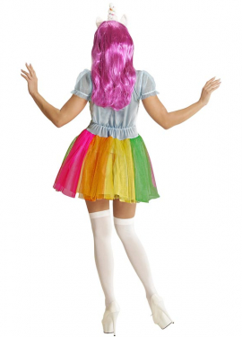 Fato de unicórnio multicolorido com bandana para mulher