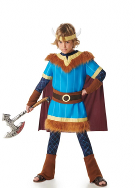 Fato Viking Azul com Capa para Crianças Fato Viking Azul com Capa para Crianças