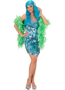 Fato de festa turquesa ou vestido com lantejoulas para mulher