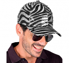 Boné com estampa de zebra e lantejoulas Boné com estampa de zebra e lantejoulas