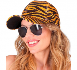 Tiger Animal Print Cap with Sequins Tiger Animal Print Cap with Sequins