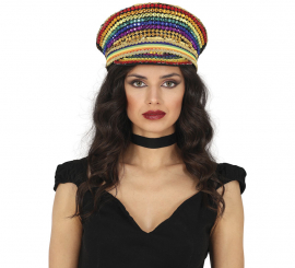 Casquette Police multicolore avec strass pour adulte Casquette Police multicolore avec strass pour adulte
