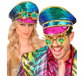 Boné de Festa com Óculos Caleidos e Lantejoulas Multicoloridas Boné de Festa com Óculos Caleidos e Lantejoulas Multicoloridas