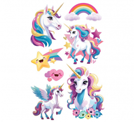 Hoja de Tatuajes de Unicornios de 14x30 cm