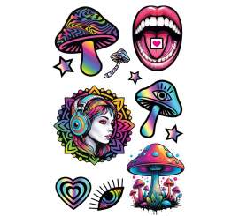 Hoja de Tatuajes Psicodélicos de 14x30 cm