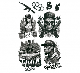 Hoja de Tatuajes Thug Life de 14x30 cm