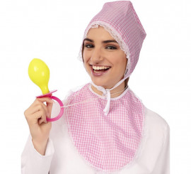 Kit Bebê Adulto Rosa: Chapéu, babador e chupeta