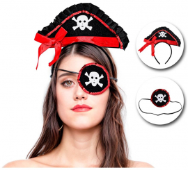 Kit Pirata: Mini Chapéu Pirata com Faixa de Cabeça e Tapa-Olho Kit Pirata: Mini Chapéu Pirata com Faixa de Cabeça e Tapa-Olho