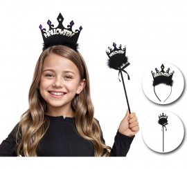 Kit Infantil Dark Queen: Faixa de Cabeça e Varinha Kit Infantil Dark Queen: Faixa de Cabeça e Varinha