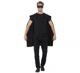 Kit de super-herói adulto preto: manto e máscara Kit de super-herói adulto preto: manto e máscara