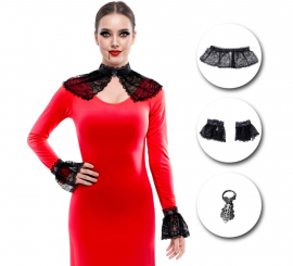 Kit Gótico: Gargantilha de Renda, Luvas e Anel Kit Gótico: Gargantilha de Renda, Luvas e Anel