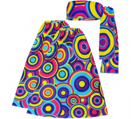 Kit Hippie Anos 70 Bolhas Azuis Adulto: Faixa de Cabeça e Polainas Kit Hippie Anos 70 Bolhas Azuis Adulto: Faixa de Cabeça e Polainas