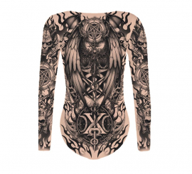 Maillot com efeito de tatuagem de morte feminina
