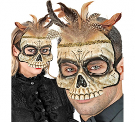 Máscara de Calavera Vudú con Plumas sin Barbilla