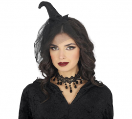 Mini black witch hat with black veil Mini black witch hat with black veil