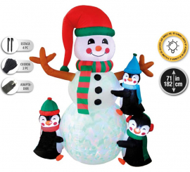 Muñeco de Navidad y Pingüinos Hinchables con LED de 182 cm