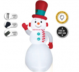 Muñeco de Nieve Sonriente Hinchable con LED de 302 cm