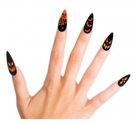 Pacote com 12 unhas postiças de abóbora com joias Pacote com 12 unhas postiças de abóbora com joias