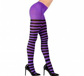 Purple tights with black stripes, 70 denier for women