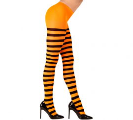 Meia-calça laranja com listras pretas, 70 denier para mulheres Meia-calça laranja com listras pretas, 70 denier para mulheres