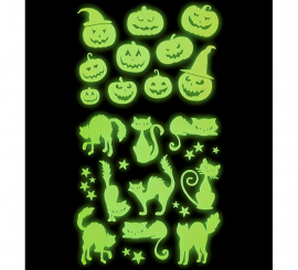 Adesivos fluorescentes de abóbora e gato 21x15 cm Adesivos fluorescentes de abóbora e gato 21x15 cm