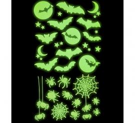 Adesivos fluorescentes de morcegos e aranhas 21x15 cm