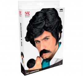 Peruca preta com bigode de Play Boy Peruca preta com bigode de Play Boy