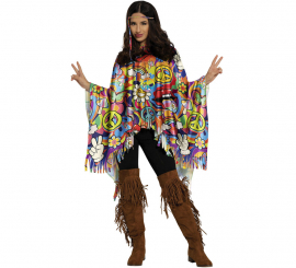 Hippie Peace Multicolor Adult Poncho Hippie Peace Multicolor Adult Poncho