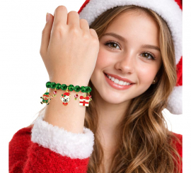 Pulsera verde con Colgantes de Papá Noel y Campana