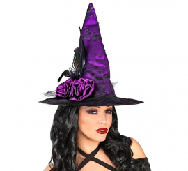 Sombrero de Bruja con Flores y Plumas