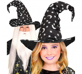 Sombrero de Bruja o Mago con Luna y Estrellas Infantil