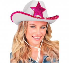 White Cowgirl Hat with Pink Sequins White Cowgirl Hat with Pink Sequins