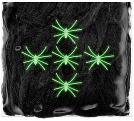 100g Black Spider Web with 5 Fluorescent Spiders