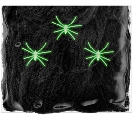 50g Black Spider Web with 3 Fluorescent Spiders