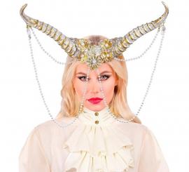 Tocado de Cuernos blanco y dorado